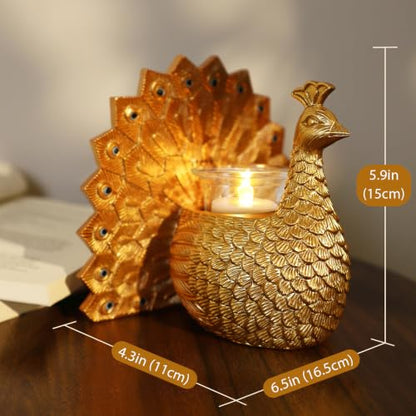 Peacock Tealight Candle Holder, Home Decor Gifts for Women Mom Grandma | with Flameless Candle, Decorative Votive Candle Holder for Table Decor, House Warming Gifts New Home, Christmas Birthday Gift
