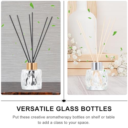 Cabilock 4Pcs Glass Aroma Bottles with Rattan Sticks 2.95 X 2.36 X 1.77 in Decorative Essential Oil Diffuser Set for Home Decor Living Room Spa Meditation Bathroom