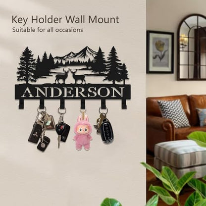 Custom Metal Key Holder, Personalized Key Holder Wall Mount with，Name Background Letter Theme, Ideal Keys Holder On Wall, Suitable for Living Room, Entrance, Kitchen(529) - color: Forest Deer