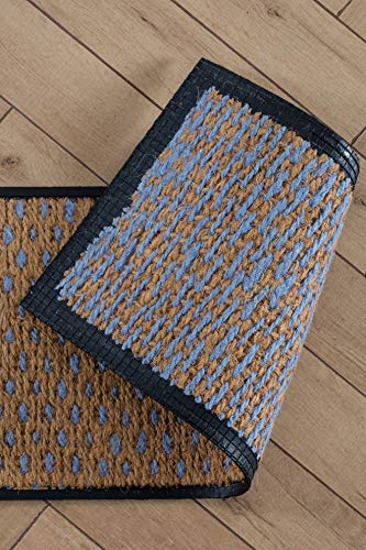 Anji Mountain AMB0BT2F-007 Black Rubber Boot/Shoe Tray with Coir, Fits 2 Pair (24.5" Wide), Tan & Blue Insert - color: Tan and Blue Insert, size: 24" x 14" x 1.5"