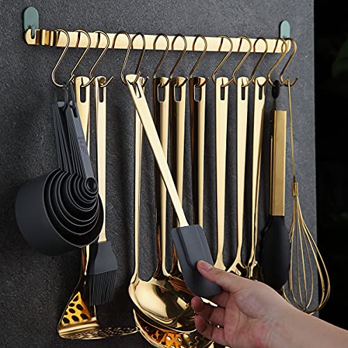 Gold Cooking Utensils Set, Kyraton Stainless Steel 37 Pieces Kitchen Utensils Set with Titanium Gold Plating, Kitchen Gadgets Tool Set with Utensils Racks Heat Resistant Dishwasher Safe - color: 2.37 piece gold set