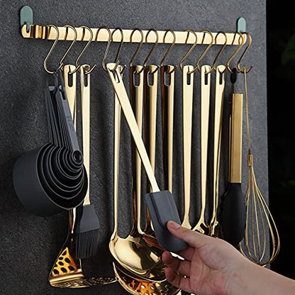 Gold Cooking Utensils Set, Kyraton Stainless Steel 37 Pieces Kitchen Utensils Set with Titanium Gold Plating, Kitchen Gadgets Tool Set with Utensils Racks Heat Resistant Dishwasher Safe - color: 2.37 piece gold set
