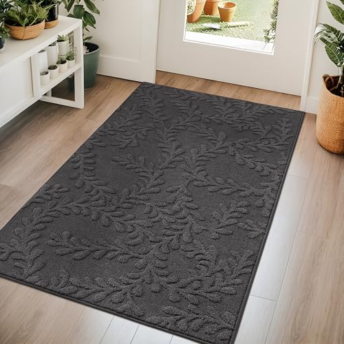 BEQHAUSE Door Mats 36" x 60", Dirt Trapper Doormats, Dark Grey | Non-slip Washable Entryway Rugs Indoor, Super Absorbent Welcome Mat for Front Door, Mud Shoes & Paws - color: Dark Grey, size: 3' x 5' (Rectangular)