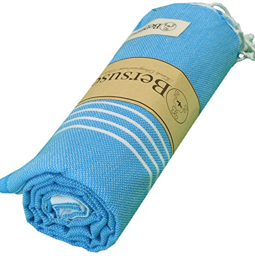Bersuse Towels Anatolia XL Beach Blanket Throw Blanket Turkish Towel 100% Cotton Extra-Large Quick-Dry Lightweight Premium Peshtemal Towel - 61x82 Inches, Ocean Blue - color: Ocean Blue