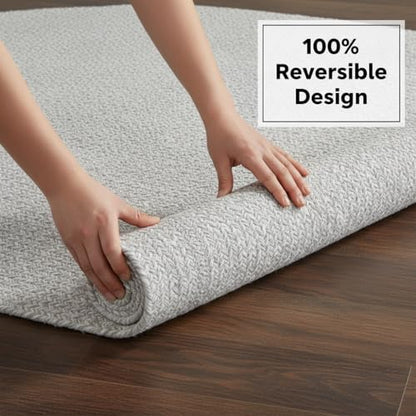 Super Area Rugs Farmhouse Braided Rug Cotton Kitchen Reversible Carpet, Gray & White, 2' X 3' Oval - color: Gray & White, size: 2' x 3' (Oval)