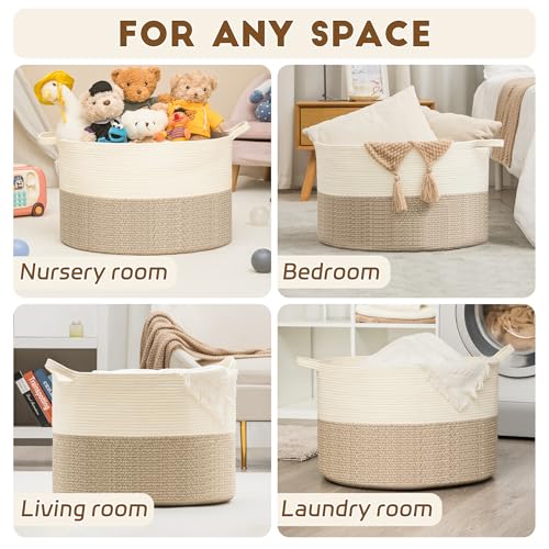 XXXLarge Woven Cotton Rope Basket (21.7" x 13.8") 90L – Blanket Basket for Living Room, Laundry Hamper, Baby Laundry Hamper, Toy Storage, Pillows & Cushions Organizer (Brown) - color: Brown