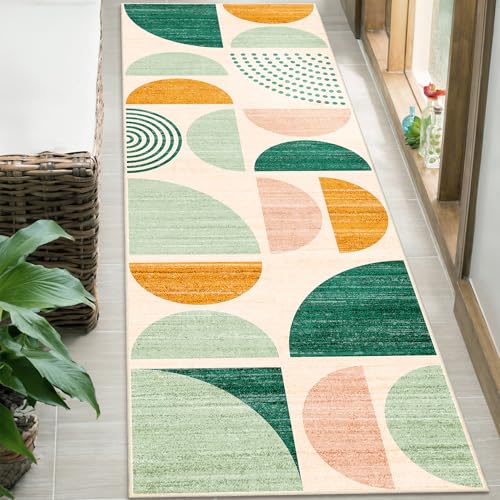 Green Runner Rug Washable,2x6 Area Rugs Non Slip Modern Abstract | Long Throw Carpet for Hallways Kitchen Bathroom Bedroom Entryway Laundry Soft Low Pile Floor Indoor Bohemian Sage Green - color: Green and Yellow, size: 2' x 6' (Rectangular)