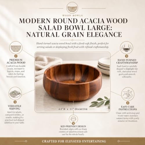 Arthur Court Modern Round Acacia Wood Serving Bowl for Fruits and Salads 4.5" H x 11" Diameter - size: 4.5 inch Tall x 11 Diameter