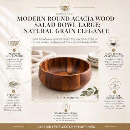 Arthur Court Modern Round Acacia Wood Serving Bowl for Fruits and Salads 4.5" H x 11" Diameter - size: 4.5 inch Tall x 11 Diameter