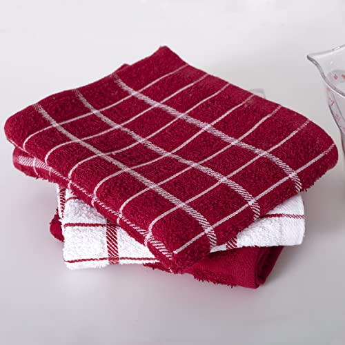 Ritz Premium 100% Cotton Terry Check Kitchen Dish Towels - Highly Absorbent, Super Soft, Long-Lasting, 25"x15", 3-Pack, Paprika Red - color: Paprika Red, size: 3-Pack - Kitchen Towel