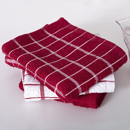 Ritz Premium 100% Cotton Terry Check Kitchen Dish Towels - Highly Absorbent, Super Soft, Long-Lasting, 25"x15", 3-Pack, Paprika Red - color: Paprika Red, size: 3-Pack - Kitchen Towel