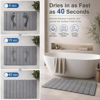 Foldable Stone Bath Mat, Quick Dry Diatomaceous Earth Bath Mat with Non-Slip Mat, Super Absorbent, Easy to Clean, Compact for Bathrooms&Kitchen Counter, 24"×16" & 8"x4", Grey