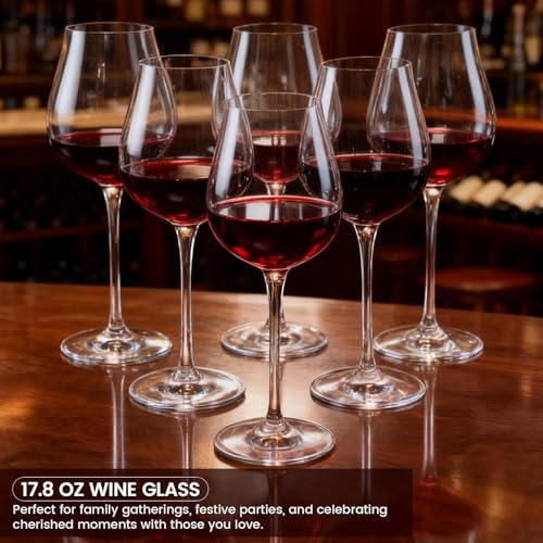 GENICOOK 17 oz Red Wine Glasses Set of 6 – Hand Blown Lead-Free Crystal Glassware with Long Stem, Elegant Clear Wine Glasses for Parties, Weddings & Celebrations - size: 17 OZ