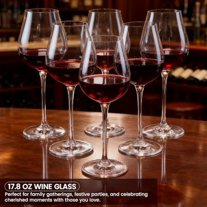 GENICOOK 17 oz Red Wine Glasses Set of 6 – Hand Blown Lead-Free Crystal Glassware with Long Stem, Elegant Clear Wine Glasses for Parties, Weddings & Celebrations - size: 17 OZ
