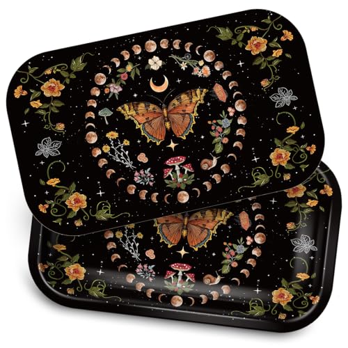 Metal Tray with PVC Soft Magnetic Lid, 11" x 7" - Large Storage Decorative Tray for Home Decor, Coffee Table, Tea, Snacks, Gifts (Butterfly Floral) - color: Butterfly Floral
