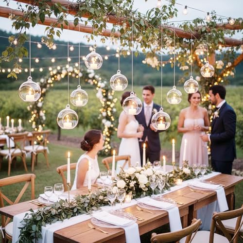 18pcs of Hanging Candle Holders - Glass LED Tealight Holders, Glass Globe Plant Terrariums, 3.15"/8cm Hanging Tealight Holder Terrariums for Birthday Party Tree Christmas Wedding Home Decor - size: 18pcs (3.15"Diameter)