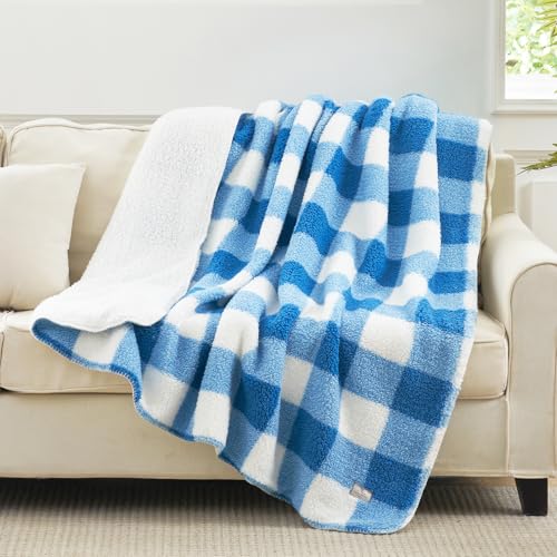 Cozy Bliss Luxury Sherpa Throw Blanket for Couch, Premium Reversible Buffalo Plaid Thick Throw, Warm Cozy Soft Blanket for Home and Gifts (Light Blue, 50" x 60") - color: Buffalo Plaid-light Blue, size: Throw(50" x 60")