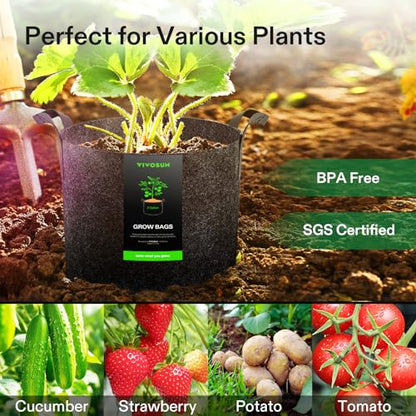 VIVOSUN 10-Pack 3 Gallon Plant Grow Bags Heavy Duty Thickened Nonwoven Fabric Pots with Handles - color: Black, size: 3 Gallons (Pack of 2)