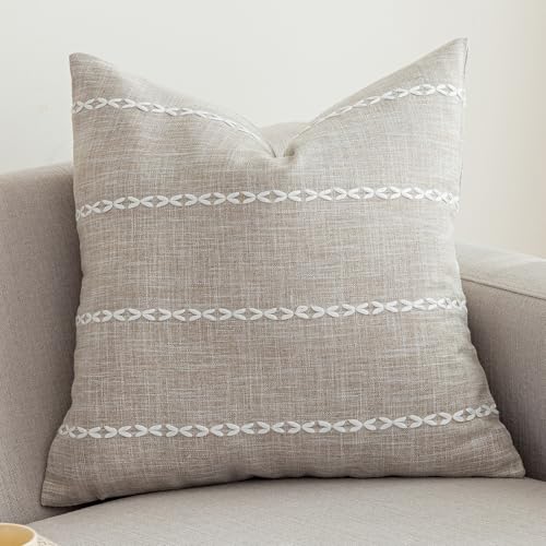 vctops Rustic Striped Cotton Linen Decorative Throw Pillow Cover Embroidery Square Cushion Cover Pillowcase for Sofa Bedroom Couch (Stripe Coffee, 16"x16") - color: Stripe Coffee, size: 16" x 16" (Pack of 1)