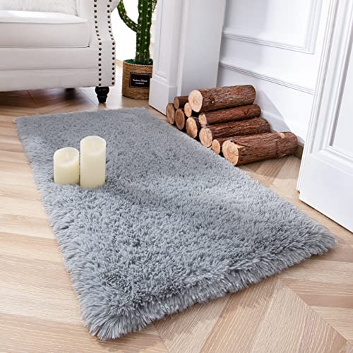Chicrug Soft Runner Rug for Bedroom Living Room Plush Fluffy Rug 2x3 | Shag Furry Runner Carpet Non Shedding for Nursery Children Kids Girls Room Home Decorative, Gery - color: Grey, size: 2' x 3' (Runner)