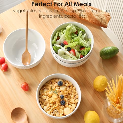 24 OZ Large Soup Bowls Set of 4, Farmhouse Embossment Ceramic Cereal Bowls for Salad, Serving, Fruit, Snack, Noodle, Ramen, Pho, Microwave & Dishwasher Safe, 6 Inch White - size: 6 INCH