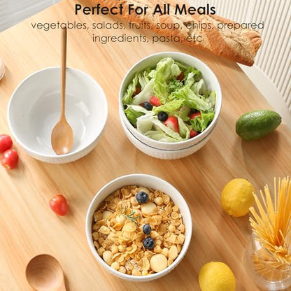 24 OZ Large Soup Bowls Set of 4, Farmhouse Embossment Ceramic Cereal Bowls for Salad, Serving, Fruit, Snack, Noodle, Ramen, Pho, Microwave & Dishwasher Safe, 6 Inch White - size: 6 INCH
