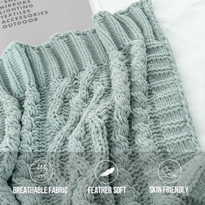 Battilo Sage Green Throw Blanket for Couch, 51"x67", Textured Knit Blanket - color: Sage Green