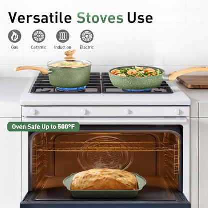 Kitchen Academy 30pcs Pots and Pans, Nonstick Cookware and Bakeware Sets | Induction Kitchen Cooking Set, Durable, Easy Food Release, Even Heating - color: Green, size: 30 PCS Cookware Set