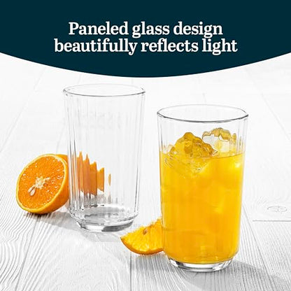 Libbey Paneled Highball Glasses Set of 6, 17 Oz Fine Ribbed Line Whiskey Glasses Set, Dishwasher Safe Highball Champagne Glasses for Juice, Iced Tea - color: Paneled Highball