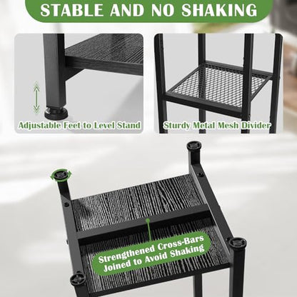 Dipion 3 Tier Pedestal Stand,40 Inch Extra Tall Plant Stand Indoor,Black | Eye-Catching,Rock-Solid Stability,Adjustable Feet,0.8x0.8"Metal Square Tube,Wood Board thickness 0.6",Weight Capacity 120 lbs