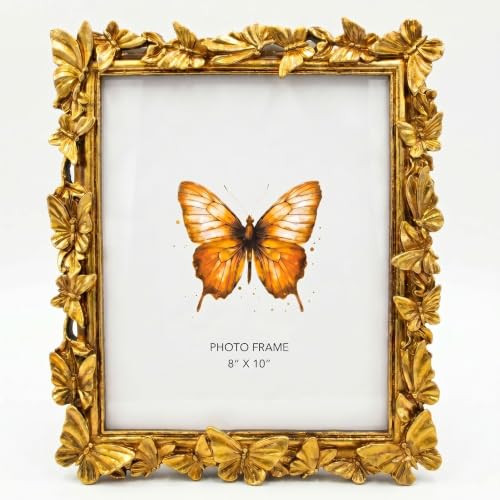 Gold 8X10 Vintage Picture Frames Golden Butterfly Elegant Retro European Design, Antique Photo Frame for Wall Hanging and Tabletop Display, Retro Design Home Decor - color: Gold, size: 8X10