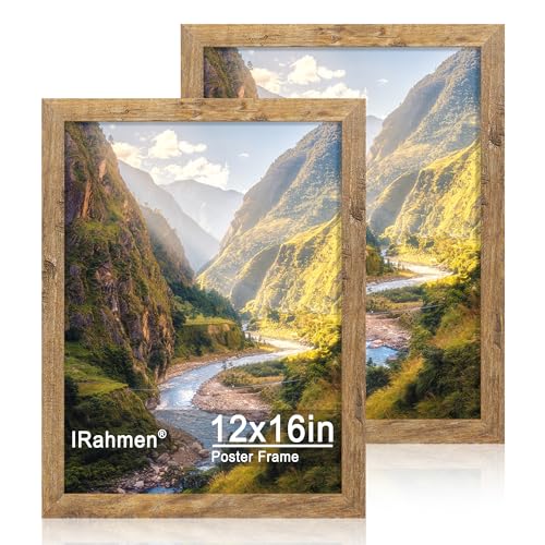 iRahmen 12x16 Picture Frame Set of 2 with Plexiglass, Rustic Brown Wood Poster Frames 12 x 16 for Photo Wall Gallery Mounting Horizontal and Vertical - color: Rustic Brown, size: 12X16
