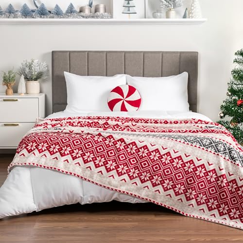PAVILIA Christmas Throw Blanket | Holiday Christmas Red Fleece Blanket | Soft, Plush, Warm Winter Cabin Throw, 60x80 (Red Snowflakes) - color: Holiday - Snowflakes, size: 60 X 80 Inches - Twin
