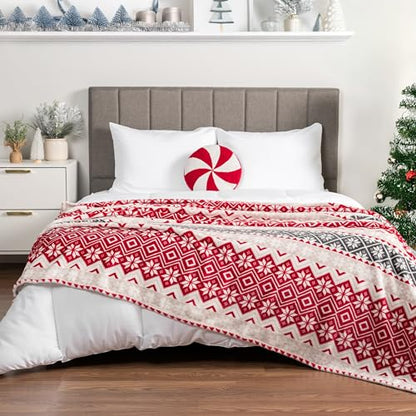 PAVILIA Christmas Throw Blanket | Holiday Christmas Red Fleece Blanket | Soft, Plush, Warm Winter Cabin Throw, 50x60 (Red Snowflakes) - color: Holiday - Snowflakes, size: 50 X 60 Inches - Throw