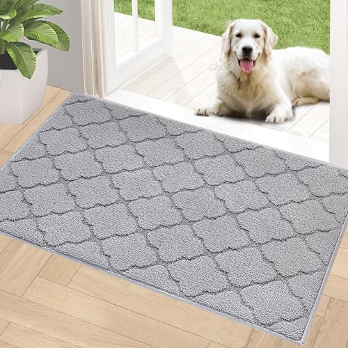 Timo Indoor Door Mat for Entryway, Absorbent Dirt Trapper Doormats 24"x36" with Non Slip Rubber Backing, Low Profile Rugs Washable Floor Mat for Front Entry, Muddy Shoes and Pet Paws, Light Grey - color: Snowflake Light Grey, size: 24" x 36"