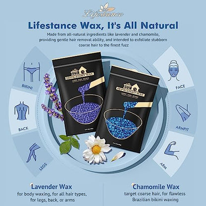 Lifestance Complete Home Waxing Kit, L1 Hard Wax Warmer for Hair Removal, Brazilian Bikini Wax Kit for Women Men, 59 Items, No-Mess Silicone Liner, Wax Heater, Hot Wax Pot for Body Leg Face Eyebrow | Brazilian, Bikini, Body, Leg, Face & Eyebrow, 59-Piece