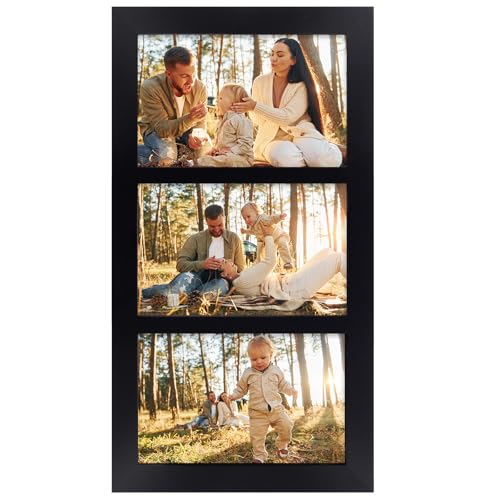 Golden State Art, 4x6 Picture Frame - Display Three 4x6 Photos (Black) | Solid Wood - Real Glass for Tabletop Or Wall Mounting (Black, 1 Pack) - color: Black, size: 3 Openings 4x6