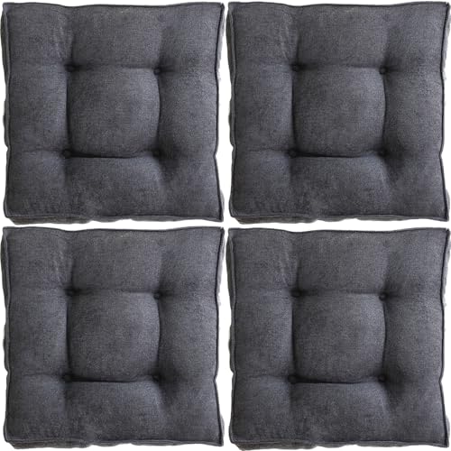 Square Poly-Cotton Seat Cushions (Pack of 1/2/4) – 3 Inch Thick Tufted Floor Pillows & Chair Pads, Soft Tatami Mat for Dining Room, Office, Kitchen & Living Room(Dark Gray,40x40cm 4pcs) - color: Dark Gray, size: 40x40cm 4pcs