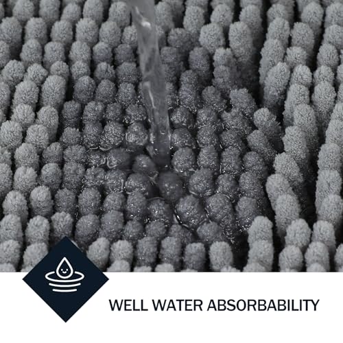 LINLA Bathroom Rugs Sets 2 Piece, Absorbent Soft Chenille Bath Mat, Grey | Non-Slip ,Quick Dry, Washable, Carpet Mats for Floor, Tub and Shower,32" x 20"/24" x 17" - color: Grey-grey