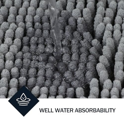 LINLA Bathroom Rugs Sets 2 Piece, Absorbent Soft Chenille Bath Mat, Grey | Non-Slip ,Quick Dry, Washable, Carpet Mats for Floor, Tub and Shower,32" x 20"/24" x 17" - color: Grey-grey