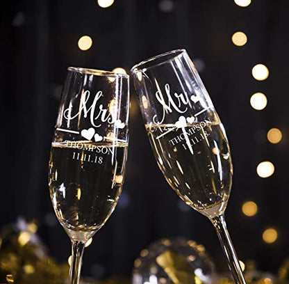 Mr and Mrs Wedding Toasting Champagne Flutes, Set of 2, Laser engraved Tosting Flutes Engraved Personalized Glasses for Bride and Groom - color: Wedding-13, style: Only Glasses