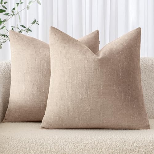 MIULEE Textured Chenille Throw Pillow Covers 18x18 Inch Irish Cream | Pack of 2 Decorative Soft Throw Pillows, Solid Textured Cushion Covers, Modern Home Decor for Couch Sofa Bedroom Living Room - color: Irish Cream, size: 18" x 18" (Pack of 2)
