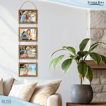 5x7 Wall Hanging Picture Frames Collage with 4 Openings - Rustic Brown - Casual Style Engineered Wood Frames - Wall Mount Only - Bliss Collection - color: Rustic Brown, size: 5x7