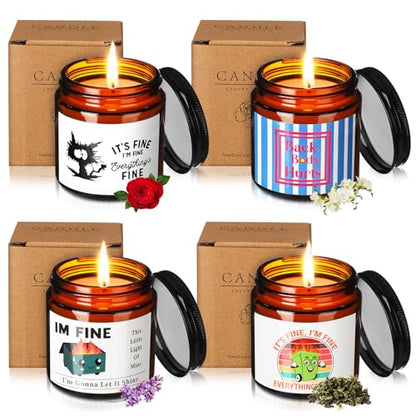 4 Pcs Funny Scented Candles for Women Men Dumpster Fire Desk Accessories Funny 3.5 oz 4 Fragrances Candles Gifts for Coworkers Friends Birthday Christmas Party Favors Employee Appreciation Gifts