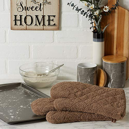 DII Basic Terry Collection 100% Cotton Quilted, Oven Mitt, Brown, 2 Piece - color: Brown, size: Oven Mitt