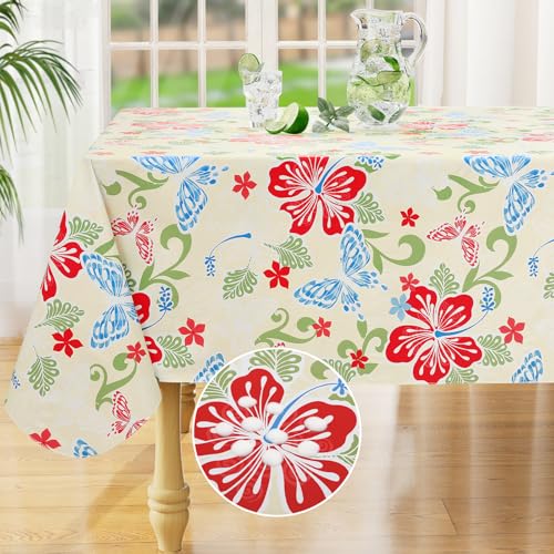 Rectangle Waterproof Vinyl Table Cloth, Wipeable Tablecloth with Flannel Backing, Plastic Table Cover for Dinner, Picnic, Indoor and Outdoor (Butterfly, 52" x 70") - color: Light Yellow, size: 70" x 52" (Rectangular)