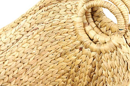 CosmoLiving by Cosmopolitan Large, Oval, Natural and Gray Dip-Dyed Water Hyacinth Wicker Storage Baskets with Round Handles | Set of 4: 19” x 18”, 17” x 15”, 16” x 14”, 14” x 12”