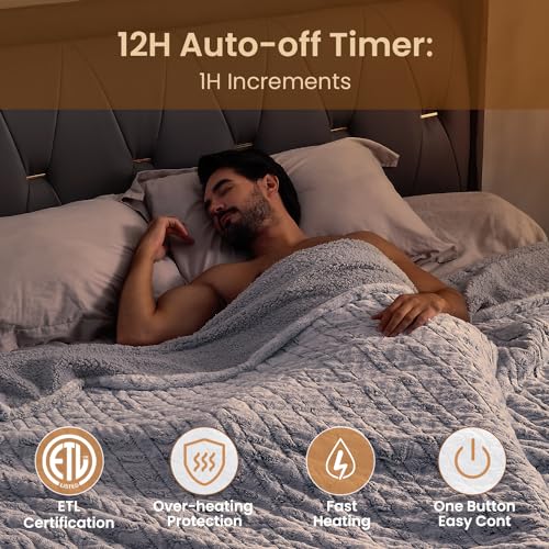 Bearhug Electric Blanket Full Size 77" x 84", 10 Heat Settings Heated Blanket, 1-12 Hour Auto Shut-Off, Faux Fur & Sherpa Dual-Sided Heating Blanket, Machine Washable, Gift-Ready Elegant Packaging - color: Dreamy Milky Way, size: Full Size 77" x 84"