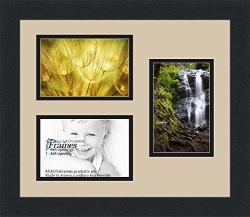 ArtToFrames Collage Photo Frame Double Mat with 3-4x6 Openings and Satin Black Frame - color: Grey Beige, size: 3 - 4x6