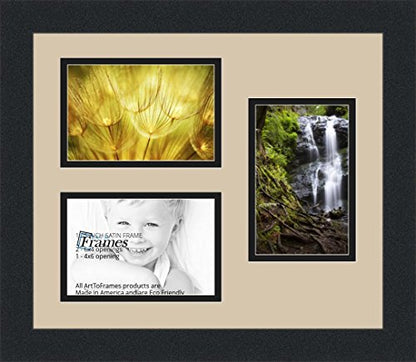 ArtToFrames Collage Photo Frame Double Mat with 3-4x6 Openings and Satin Black Frame - color: Grey Beige, size: 3 - 4x6